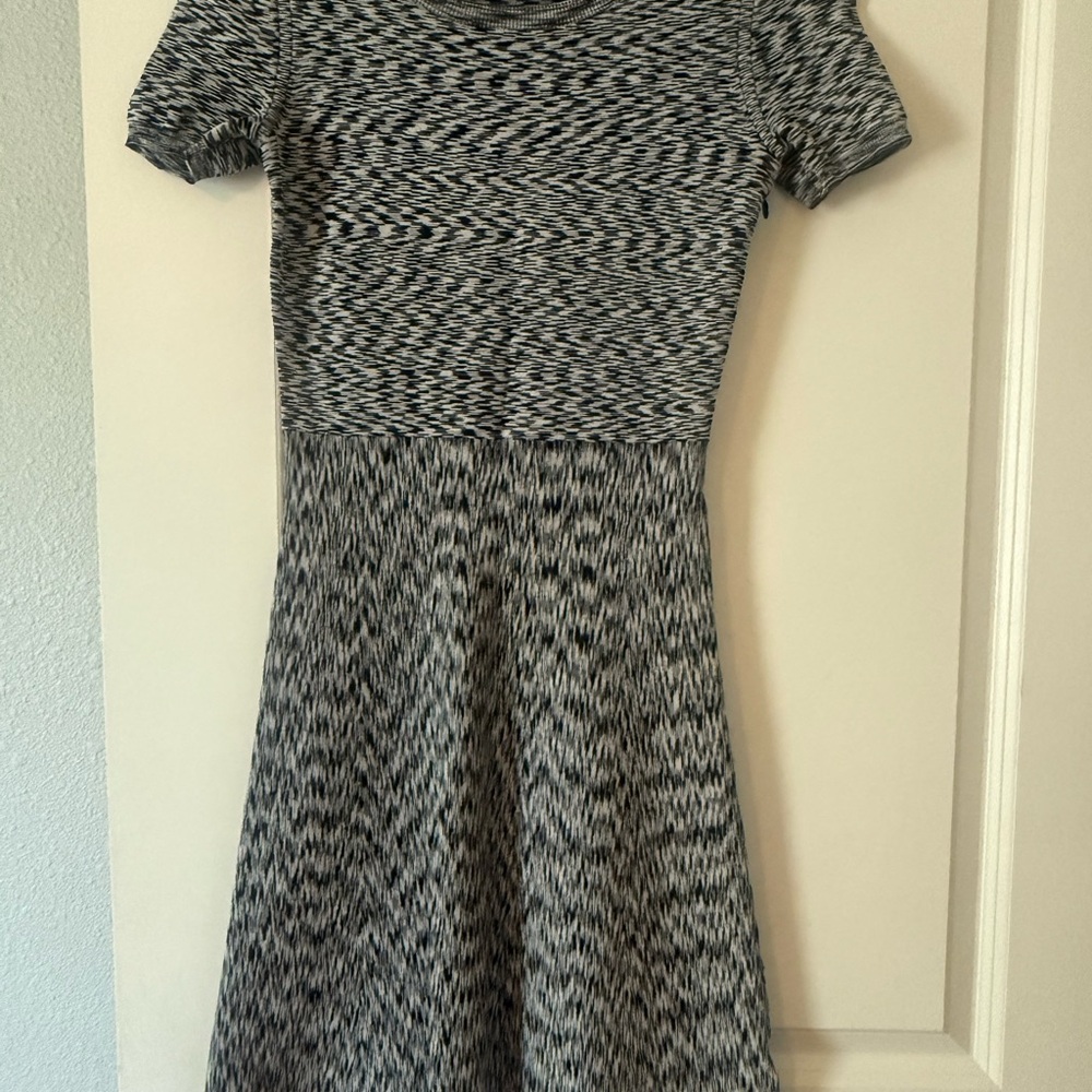 Black and White Fit and Flare Midi Dress with Cowl Neck